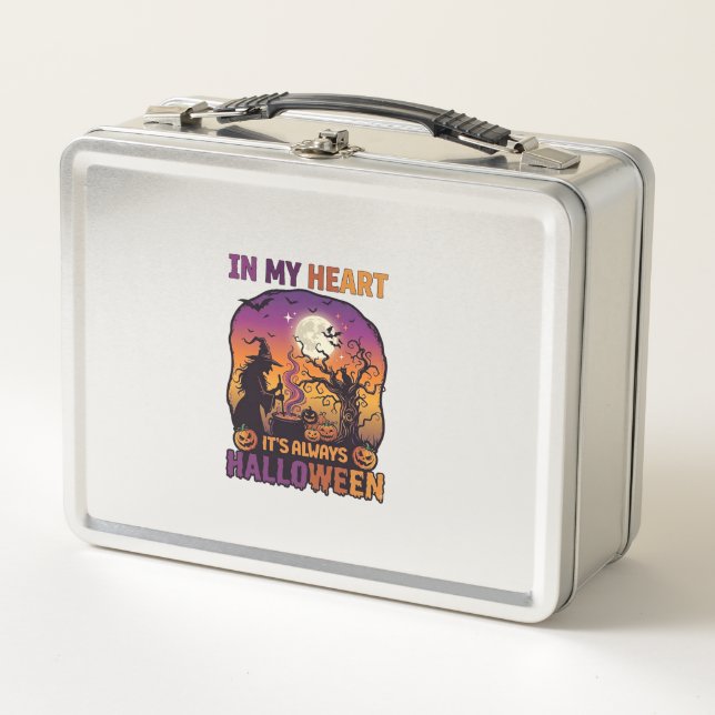Heart Its Always Halloween Witch Cauldron Tree Moo Metal Lunch Box (Front)