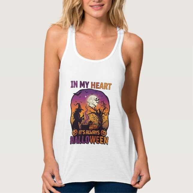Heart Its Always Halloween Witch Cauldron Tree Moo Singlet (Front)