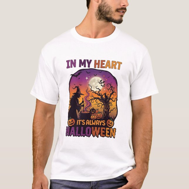 Heart Its Always Halloween Witch Cauldron Tree Moo T-Shirt (Front)