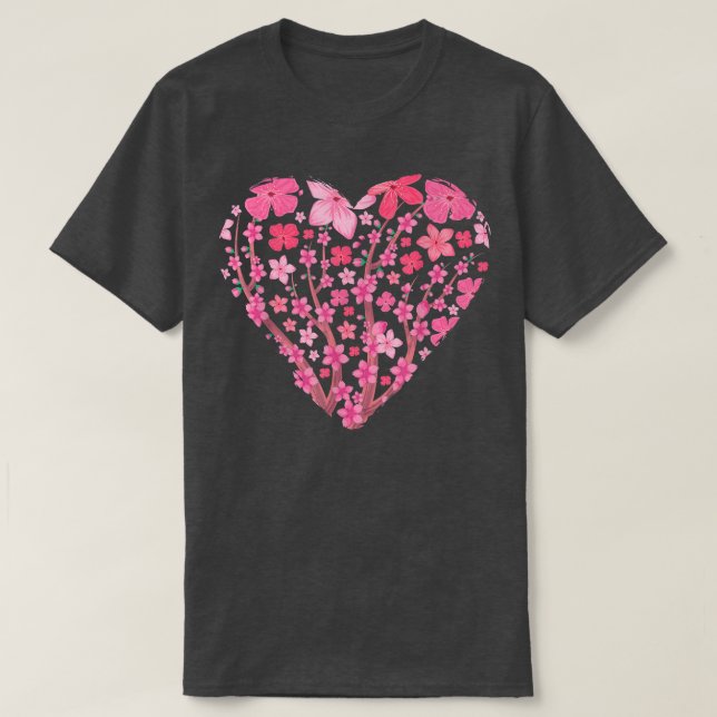 Heart Japanese Sakura Pink Flower Pretty Cherry Bl T-Shirt (Design Front)