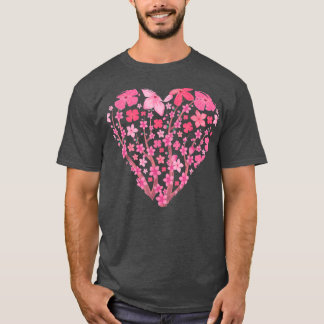 Heart Japanese Sakura Pink Flower Pretty Cherry Bl T-Shirt