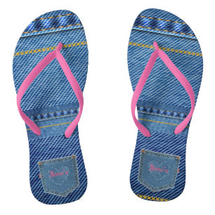 Heart  - Jean Look Flip Flops