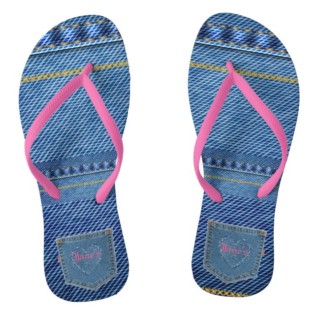Heart  - Jean Look Flip Flops (Footbed)