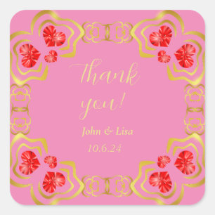 Heart Jewelled Frame Thank You Wedding Sticker