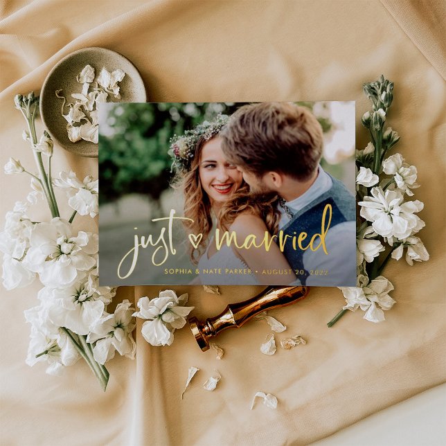 Heart | Just Married Gold Foil Announcement (Creator Uploaded)