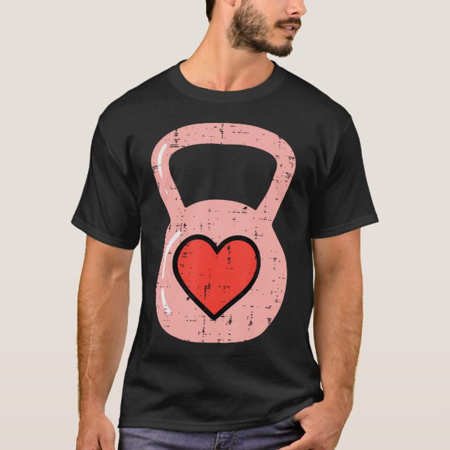 Heart Kettlebell Gym Fitness Valentines Day Men Wo T-Shirt (Front)