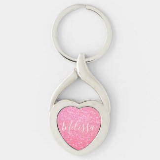 Heart Keychain Glitter Personalised Name Pink