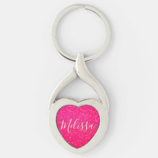 Heart Keychain Glitter Personalized Name Hot Pink