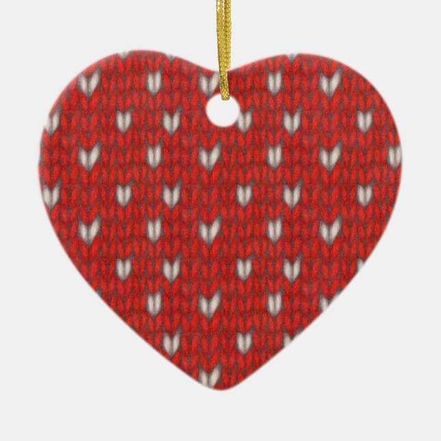 HEART KNIT Ceramic Heart Ornament (Front)