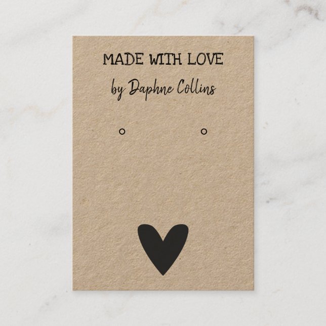 Heart Kraft Paper Made With Love Earring Display Business Card (Front)