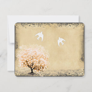 Heart Leaf Coral Tree Dove Love Bird Weddings RSVP Card