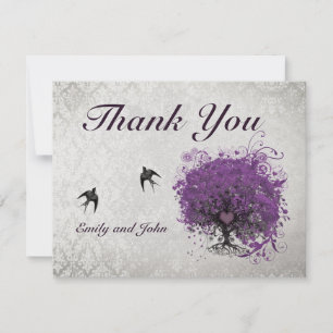 Heart Leaf Eggplant Tree Vintage Birds Thank You