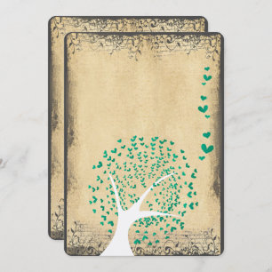 Heart Leaf Emerald Tree Vintage Love Bird Weddings Invitation