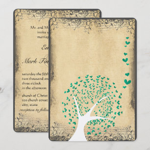 Heart Leaf Emerald Tree Vintage Mediaeval Weddin Invitation
