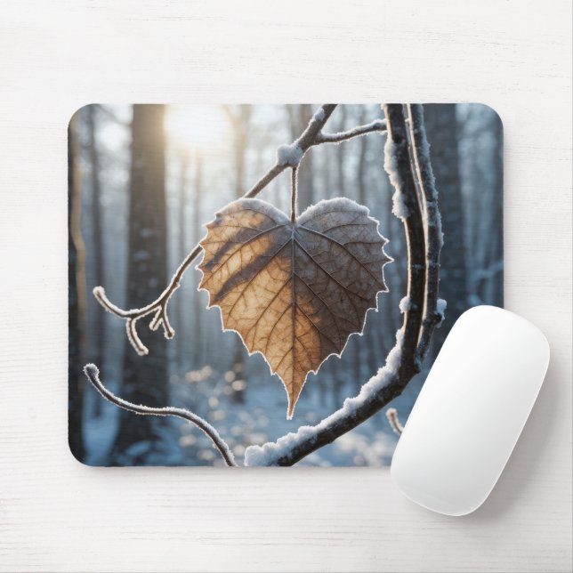 Heart Leaf In Winter Woods Mouse Pad (With Mouse)