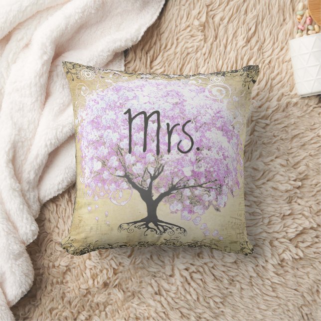Heart Leaf Lavender Tree Vintage Bird Wedding Cushion (Blanket)
