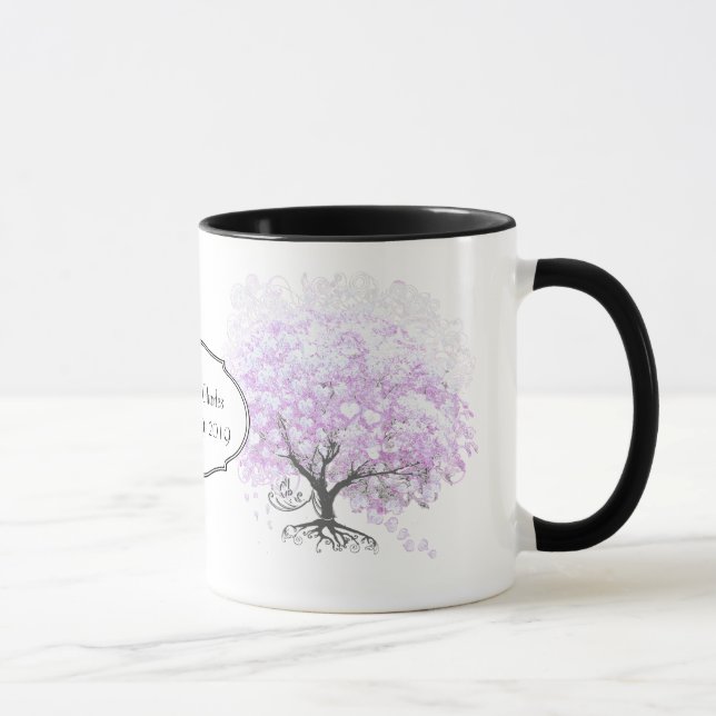 Heart Leaf Lavender Tree Vintage Bird Wedding Mug (Right)