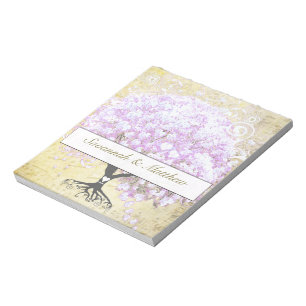 Heart Leaf Lavender Tree Vintage Bird Wedding Notepad