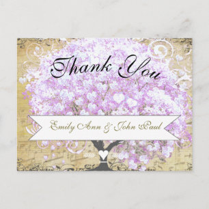 Heart Leaf Lavender Tree Vintage Bird Wedding Postcard