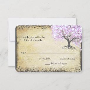 Heart Leaf Lavender Tree Vintage Bird Wedding RSVP Card