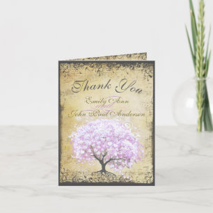 Heart Leaf Lavender Tree Vintage Bird Wedding Thank You Card