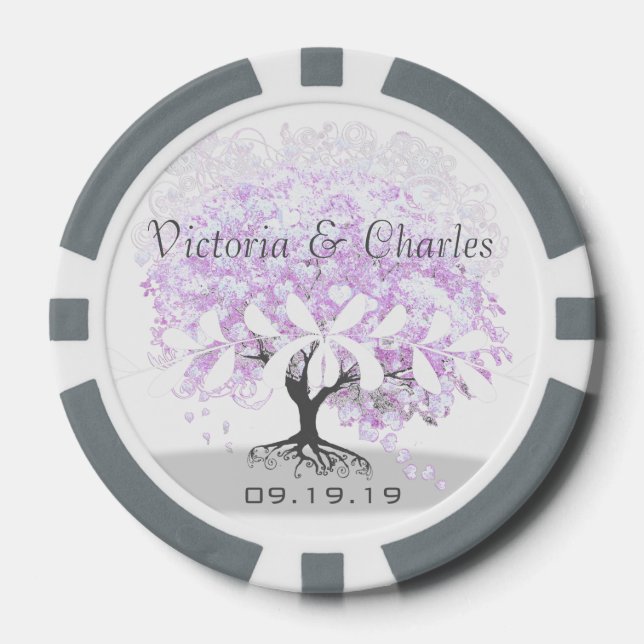 Heart Leaf Lavender Tree Vintage Wedding Poker Chips (Front)