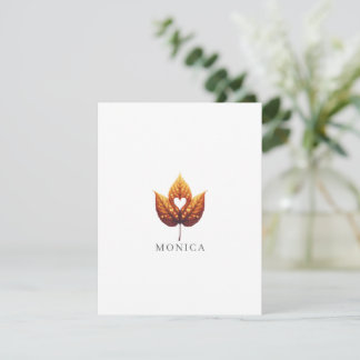 Heart Leaf Minimalist Orange Personalised Card