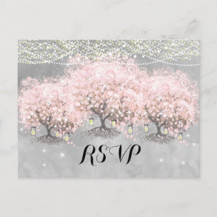 Heart Leaf Pink Forest Tree Vintage Bird Wedding Postcard