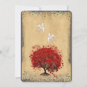 Heart Leaf Red Tree Dove Love Bird Wedding Invite