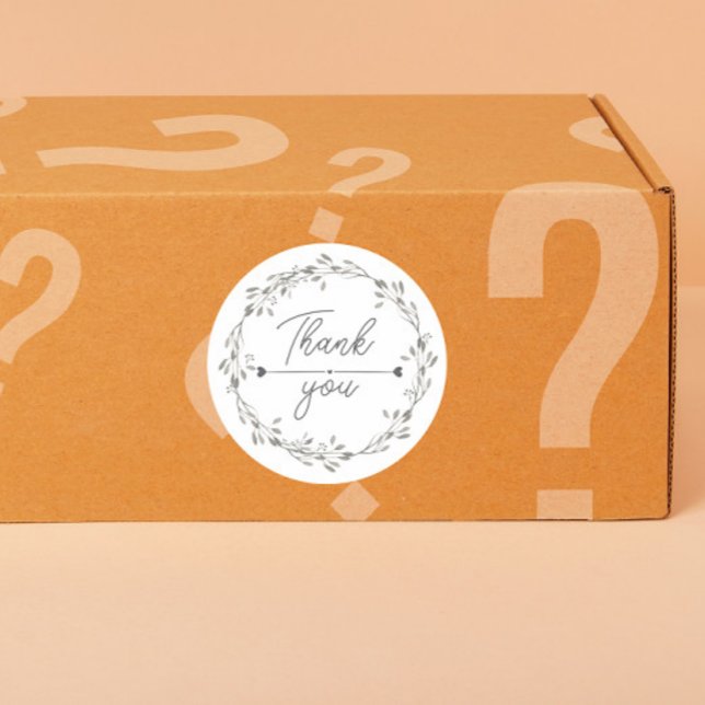 heart Leaf Wreath Thank You business parcel Classic Round Sticker (Creator Uploaded)