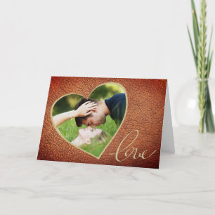 Heart Leather Print Love Valentine`s Day Photo Holiday Card