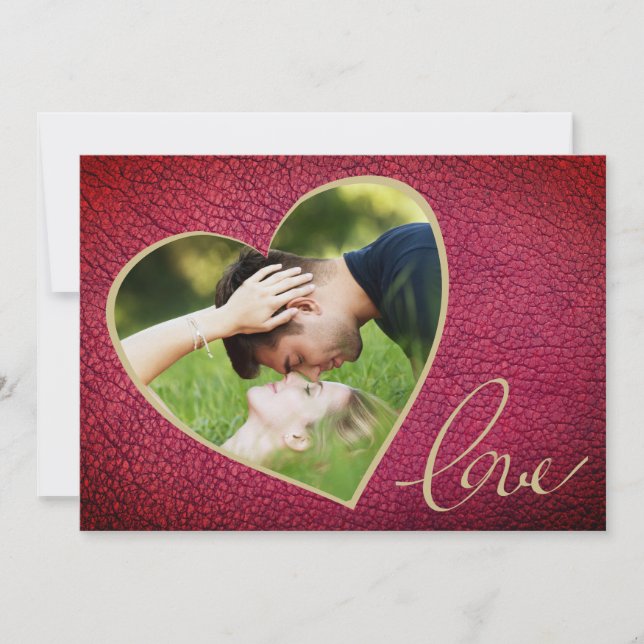 Heart Leather Print Love Valentine`s Day Photo Holiday Card (Front)