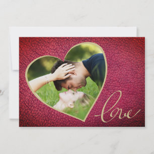 Heart Leather Print Love Valentine`s Day Photo Holiday Card