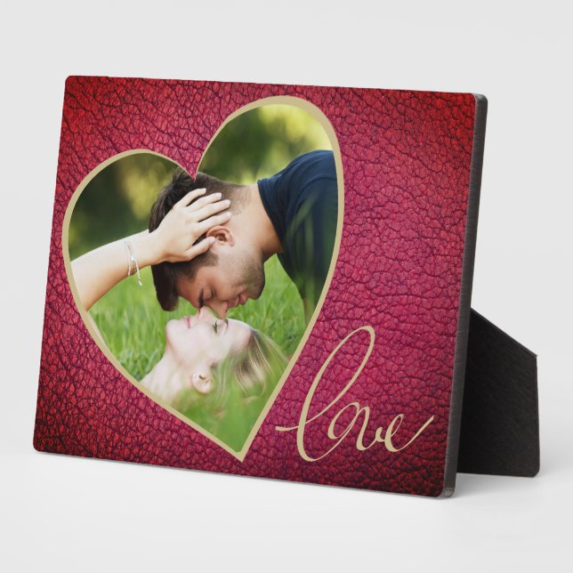 Heart Leather Print Love Valentine`s Day Photo Plaque (Side)