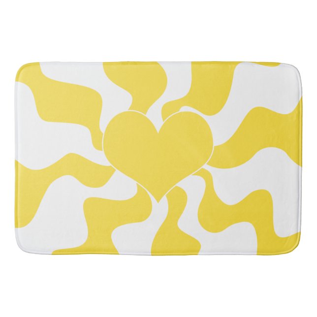 Heart - Lemon Yellow and White Bath Mat (Front)