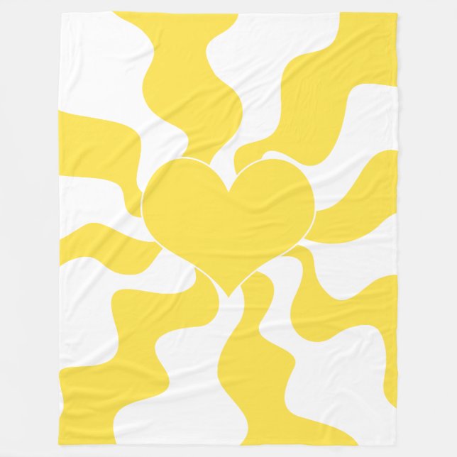 Heart - Lemon Yellow and White Fleece Blanket (Front)