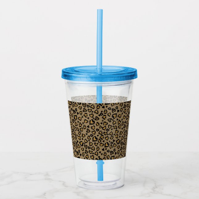 Heart Leopard Pattern in Natural Colours Acrylic Tumbler (Front)