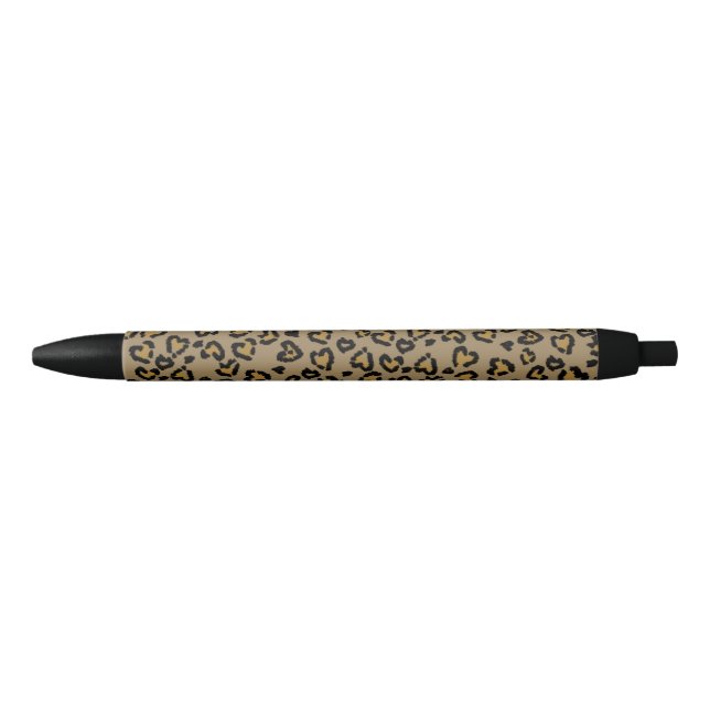Heart Leopard Pattern in Natural Colours Black Ink Pen (Front)