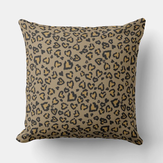 Heart Leopard Pattern in Natural Colours Cushion (Front)
