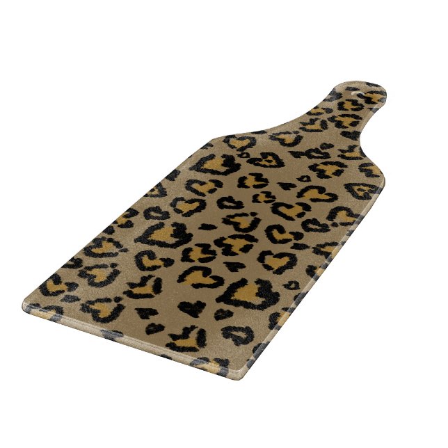 Heart Leopard Pattern in Natural Colours Cutting Board (Corner)