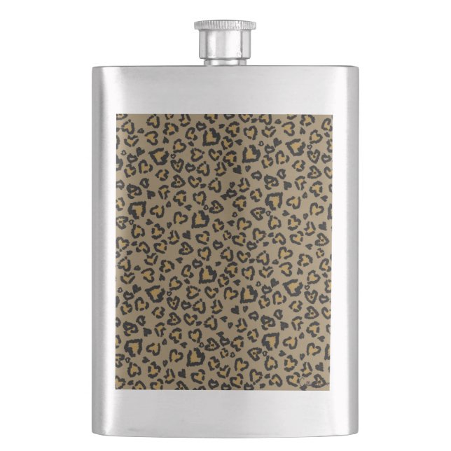 Heart Leopard Pattern in Natural Colours Hip Flask (Front)