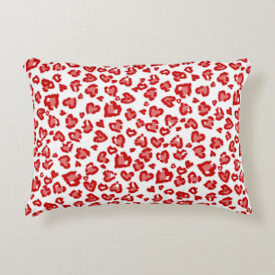 Heart Leopard Pattern in Red and White Decorative Cushion