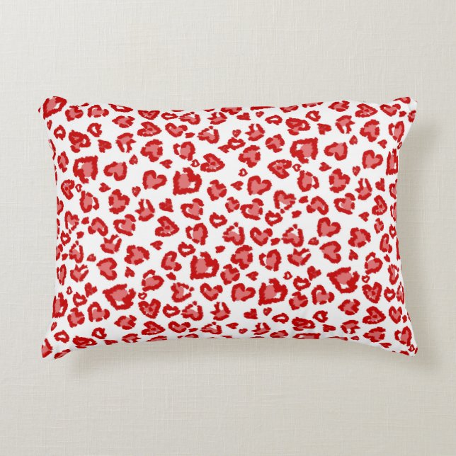 Heart Leopard Pattern in Red and White Decorative Cushion (Front)