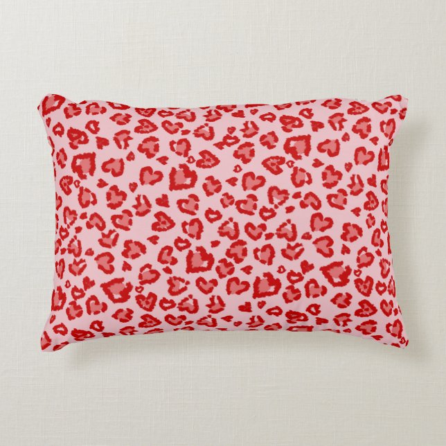 Heart Leopard Pattern in Red on Blush Decorative Cushion (Front)