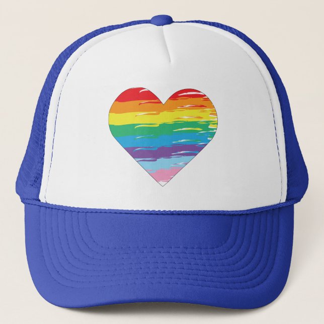 HEART LGBTQIA Rainbow Flag, Gay Pride Trucker Hat (Front)
