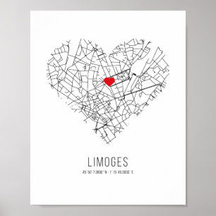 Heart Limoges City Map (France) Poster