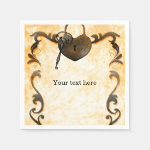Heart Lock & Key Vintage Antique Napkins