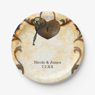 Heart Lock & Key Vintage Antique Wedding Plates