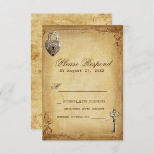 Heart lock & key vintage wedding RSVP