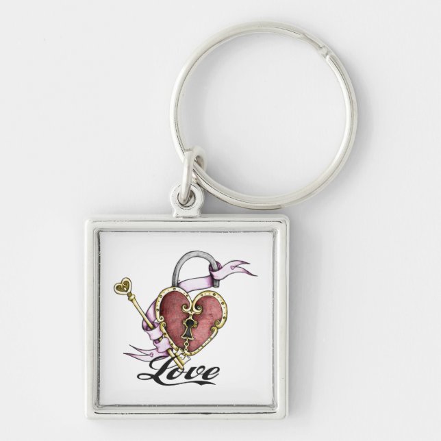 Heart Lock Tattoo Valentine Key Chain (Front)